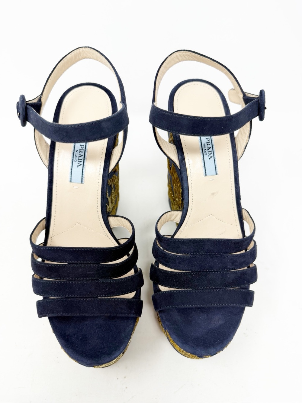 Prada Brocade Platform Wedge Sandals Womens Size EU 37.5 - Picture 2 of 12